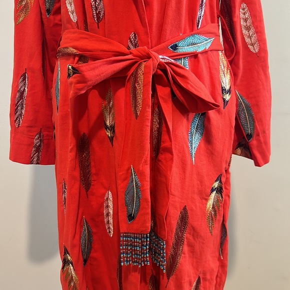 Farm Rio Spring Plume Embroidered Feathers Kimono In Red Multi NWT Size Small - Picture 4 of 15